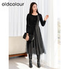 oldcolour春季新款黑色气质蕾丝拼接网纱长袖连衣裙女Q111001A1 商品缩略图3
