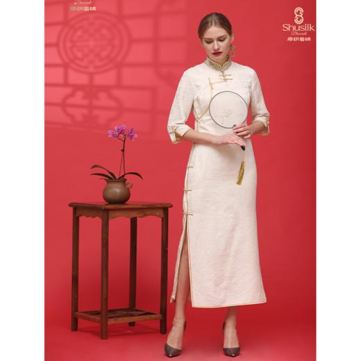 白色丝毛建筑纹旗袍 商品图0