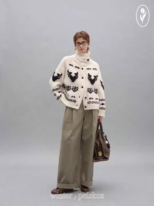 shyshystill/shy202408045/立领翻领两穿粗棒针织小鹿花色毛衣 商品图2