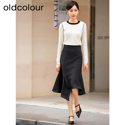oldcolour春季新品圆领拼色时尚通勤显瘦毛织套头衫女Q120510A1 商品图2