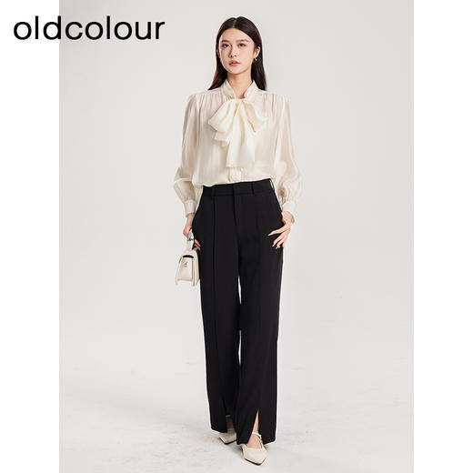 oldcolour春新款法式简约气质设计感系带薄款长袖衬衫女Q120118A1 商品图3
