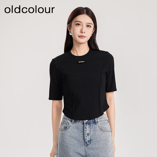 oldcolour春夏新品时尚气质鱼骨感中袖T恤女Q140212A1 商品图1