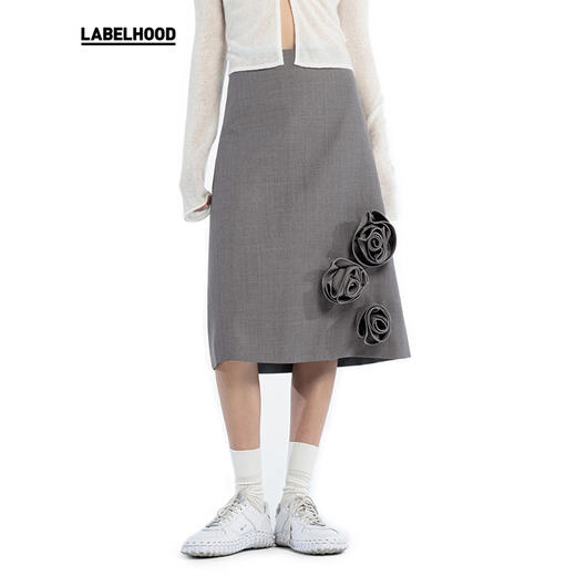 【Serrer×LABELHOOD】蕾虎联名款时尚玫瑰装饰中长半裙 商品图0