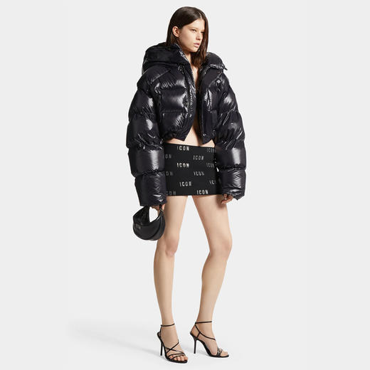 DSQUARED2 女士徽标绗缝连帽羽绒服 黑色 S80AM0040 S60518 900 商品图2