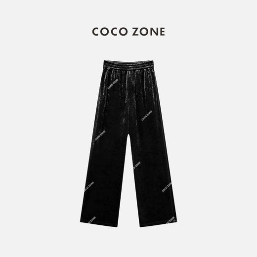 COCO ZONE 高级感丝绒休闲长裤松紧腰直筒阔腿裤24C10162 商品图1