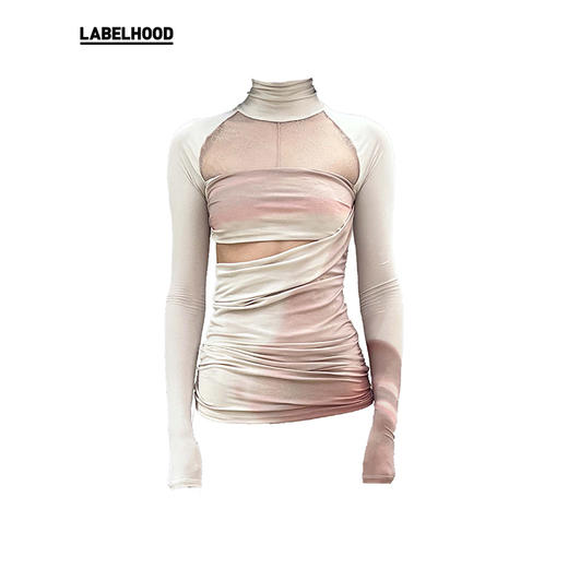 【UN MORCEAU×LABELHOOD】蕾虎镂空印花高领插肩上衣女 商品图4