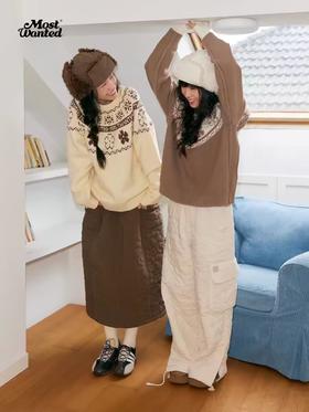 mostwantedlab彩虹/M2434183/小花绗棉针织拼接圆领毛衣