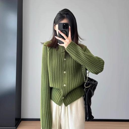 洋气毛衣开衫！2024纯羊毛显白显瘦宽松慵懒立领坑条羊毛衫毛衣女开衫！ 商品图0