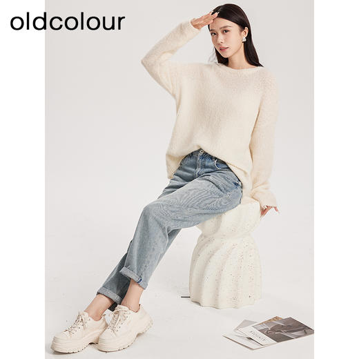 oldcolour春新款白色软糯温柔气质百搭宽松套头针织衫女Q110509A1 商品图3