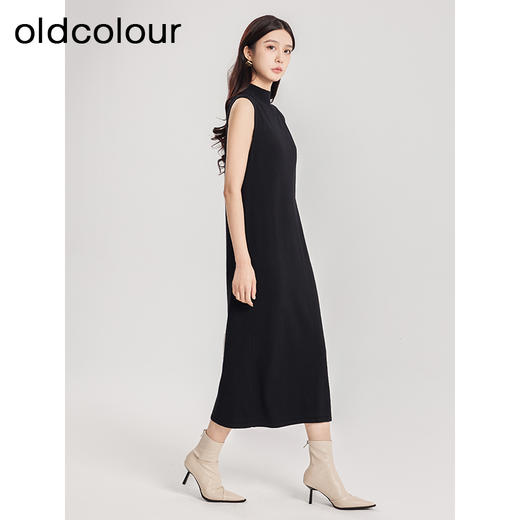 oldcolour春季新款黑色简约高级宽松半高领针织连衣裙女Q110513A1 商品图3