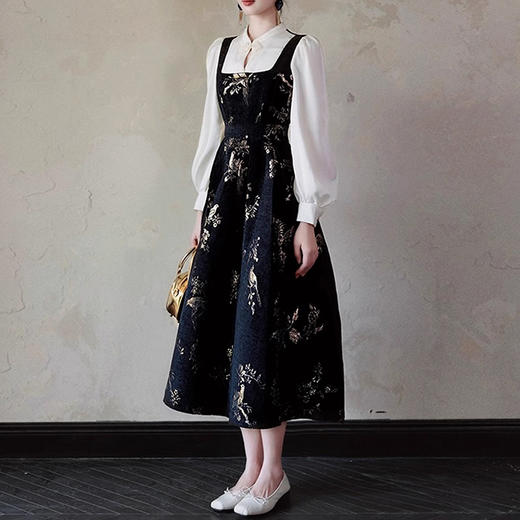 裁缝学苑AS406新中式国风假两件连衣裙纸样女装收腰复古长裙子样板打板 商品图1