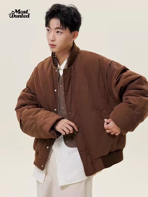 mostwantedlab彩虹/M2434087/可拆卸仿羊羔毛帽飞行员夹克 商品图1