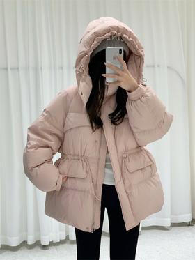 现货【YW】无忧购韩版中长款收腰显瘦50%白鸭绒连帽百搭羽绒服外套24012#（截单后3-5天发货)