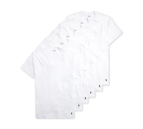 新年好价！RL拉夫劳伦男士小V领 基础款白T恤6件装 只要399，一件T恤的钱买6件无敌划算！只有S码