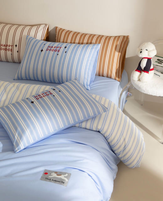 【四季可用】福利款！全棉马卡龙色系四件套  进口纱线卡通绣标 精致不乏高级感 柔软透气贴身舒适 商品图6