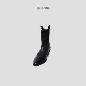 THESOONG"Nantes"复古牛皮时髦尖头切尔西粗跟短靴HWXZ6358