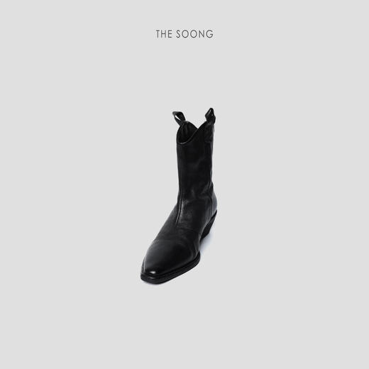 THESOONG"Nantes"复古牛皮时髦尖头切尔西粗跟短靴HWXZ6358 商品图0