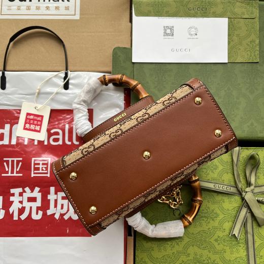 GUCCI古驰 Diana 竹节 双G徽标可拆卸可调节肩带 帆布拼皮革饰边 帆布包托特包Tote包购物袋单肩斜挎手提包 迷你 女款 棕色（CB） 商品图4