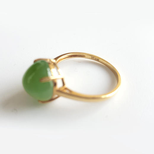 【天然正品】AU750黄金镶天然无黑点蛋面和田玉猫眼碧玉戒指171224NJM14 现售价：1680(特价） 商品图6