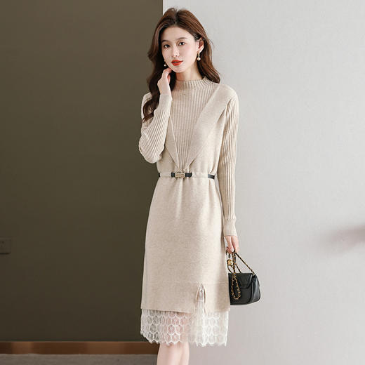 针织连衣裙洋气拼接中长款宽松大码毛衣裙 YXY17-839 商品图1