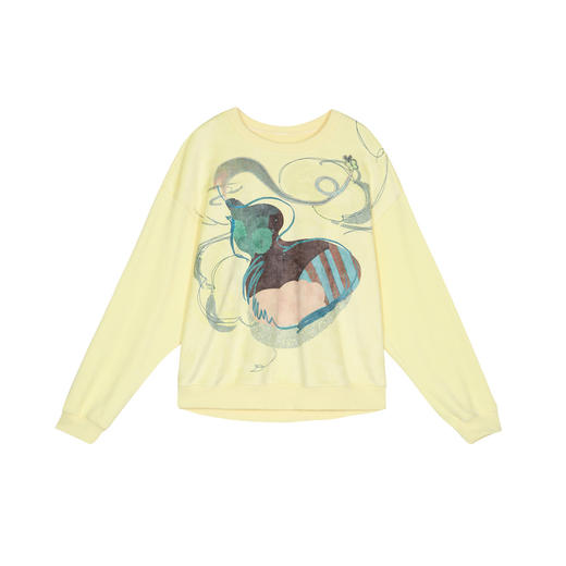 谜底丝绒感卫衣长袖女2025春新品原创印花圆领百搭上衣251MV0055 商品图4