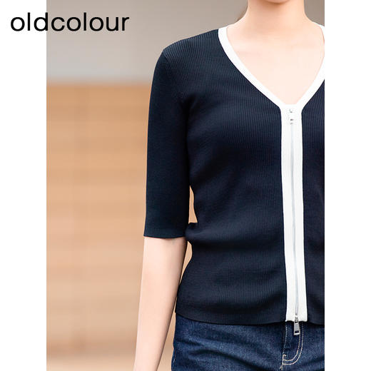 oldcolour春季新品时尚V领撞色洋气通勤设计感短外套女Q130513A1 商品图3