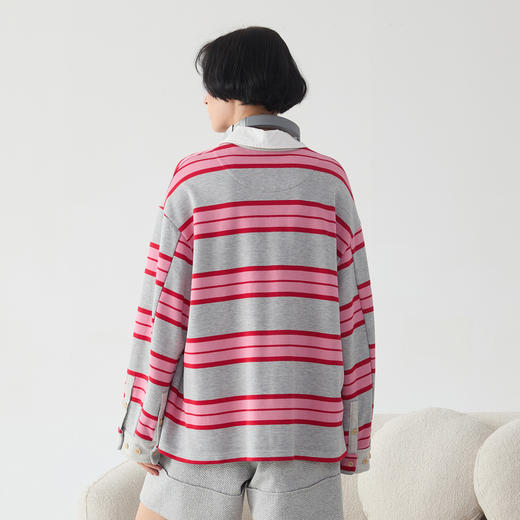 谜底条纹POLO衫上衣女2025春季新品学院风百搭宽松卫衣251MV0070 商品图2