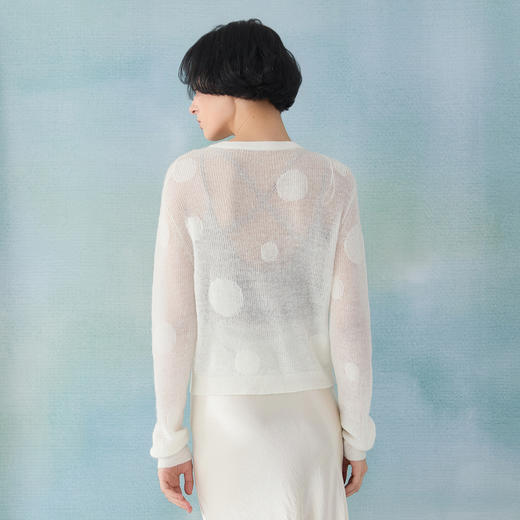 谜底套头针织衫长袖女2025春新品圆领提花微透上衣短款251MZ0396 商品图2