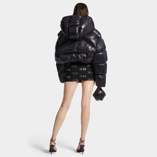 DSQUARED2 女士徽标绗缝连帽羽绒服 黑色 S80AM0040 S60518 900 商品图3
