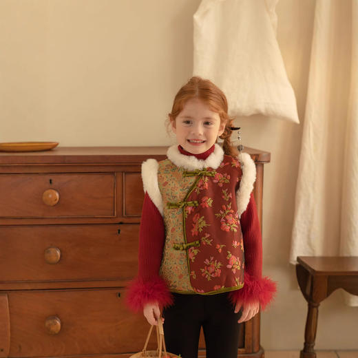 儿童拜年服背心女童，新中式国风复古拼接毛毛坎肩马甲MT-46384 商品图2