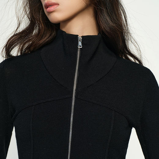 NEELLY纳俪商场同款春季新款拉链简约针织衫女毛衣修身显瘦开衫N25012A01039 商品图2