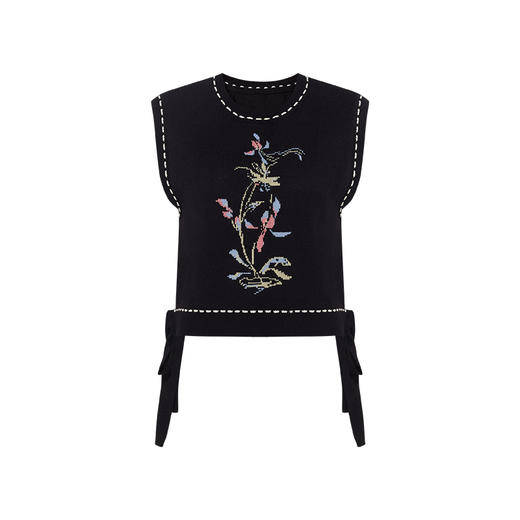 两三事 日暮溪亭 2025春季新款复古花卉图案绑带无袖针织衫女宽松 商品图4