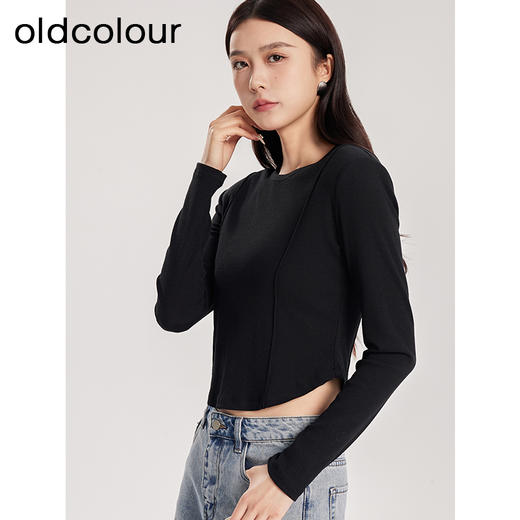 oldcolour春季新款纯色圆领简约休闲百搭短款长袖T恤女Q110203A1 商品图1
