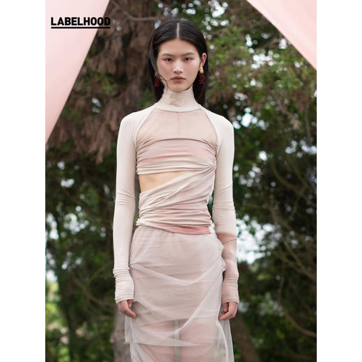 【UN MORCEAU×LABELHOOD】蕾虎镂空印花高领插肩上衣女 商品图0