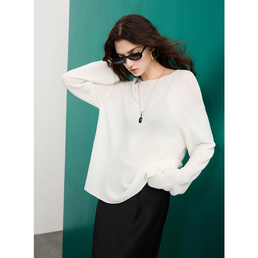 三彩2025春季新款莱赛尔针织衫毛衣宽松慵懒风松弛套头毛衫S 商品图2