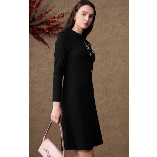 乔万尼冬季新品A字羊毛连衣裙小立领收腰显瘦中长裙ES4M459 商品图2