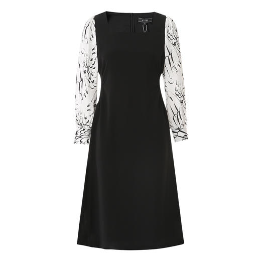 EITIE爱特爱印花拼接复古方领气质收腰显瘦a字连衣裙春季新款A2507507 商品图5