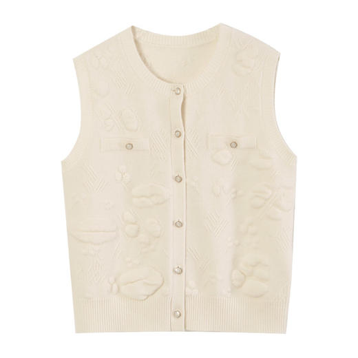 玳莎提花圆领针织马甲女2025年早春新款100%羊毛圆领马夹内搭上衣  FA33001 商品图4