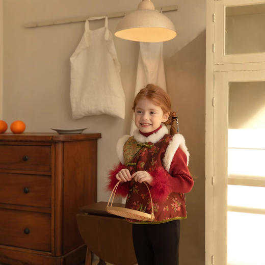 儿童拜年服背心女童，新中式国风复古拼接毛毛坎肩马甲MT-46384 商品图3