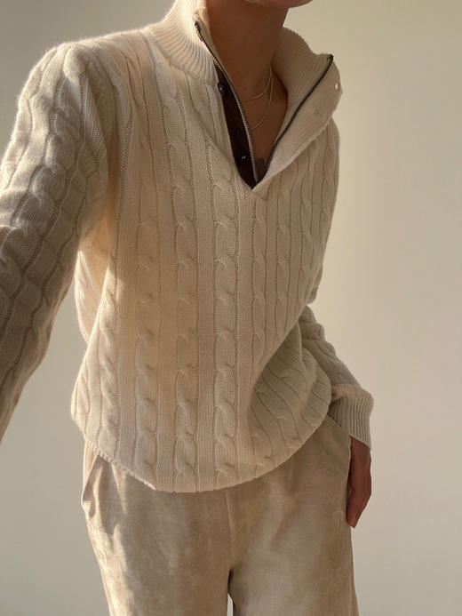 Puree｜#1996 Banker Polo 男女同款纯羊绒绞花polo [ 白 / 灰 ] 商品图6