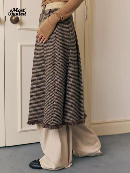 mostwantedlab彩虹/M2434179/撞色腰头千鸟格百褶半身裙 商品图0