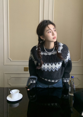 ✨冰川系费尔岛!冬日恋歌😍!【Avann费尔岛撞色提花素雅款毛衣839 】💝治愈蓝灰色自带浓浓北欧氛围!百看不腻!