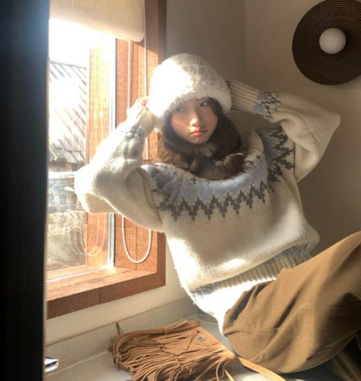 ✨冰川系费尔岛!冬日恋歌😍!【Avann费尔岛撞色提花素雅款毛衣839 】💝治愈蓝灰色自带浓浓北欧氛围!百看不腻! 商品图4