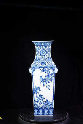 柴窑青花花鸟四方镶器