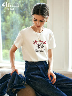 OLrain欧芮儿法式白色T恤女冬季2024年新款复古通勤百搭圆领上衣
