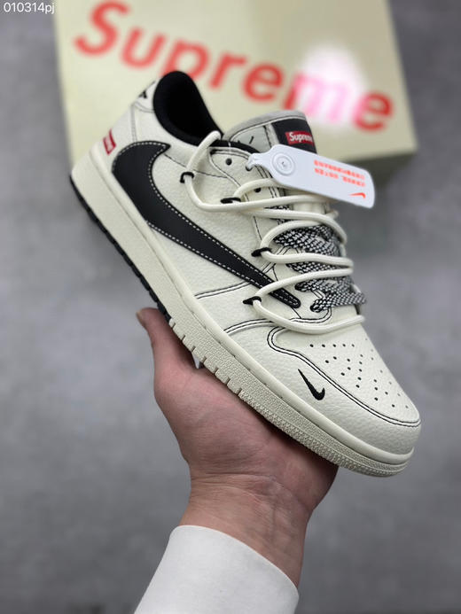 秋冬特惠💰430 Travis Scott x Fragment Design × Air Jordan 1 Low OG SP AJ1 乔1 Supreme联名-米黑双拼抽绳 低帮文化休闲板鞋 商品图0