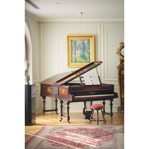 独角鹿西洋古董 19世纪英国著名钢琴品牌John Broadwood & Sons签名出品繁花乐器主题细木镶嵌装饰三角钢琴 商品图2