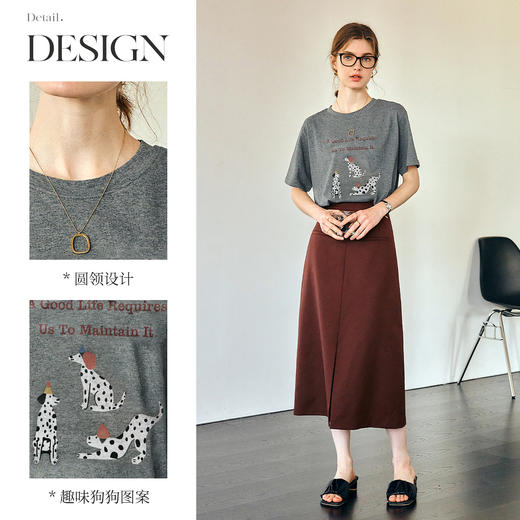 OLrain欧芮儿灰色短袖T恤女夏季2025年新款通勤印花百搭圆领上衣 商品图2