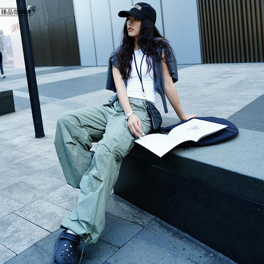 哈瓦塔女士抽绳高腰降落伞工装裤H341120 商品图0