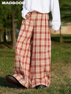 马得工地/MDGDCK251004/复古格纹分割直筒阔腿裤